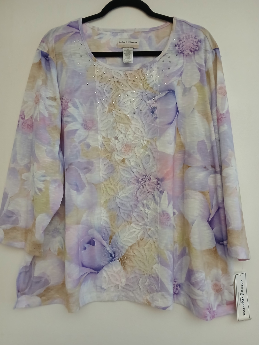Alfred Dunner Floral Embellished Tunic in Purple & Pink Size 3X Casual $22